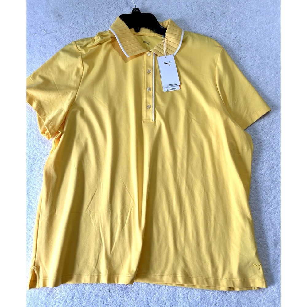 Puma Women's Yellow Cloudspun Bridges Short Sleeve 2XL Polo Shirt (R2)